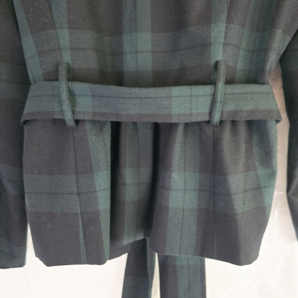 Chadwick Plaid Open Jacket Women Sz 14 Tartan Dark & Green Navy Belted Pleated - Picture 5 of 13